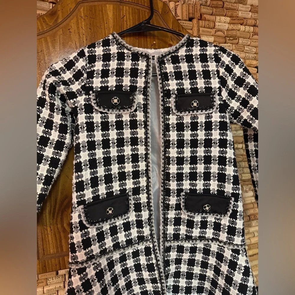 Blueberi Boulevard black & white tweed coat size 6x
